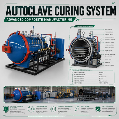 Autoclave vakum yang diverifikasi CE untuk Prepreg Composite Molding Heat Isolation Parameter stabil Tangki tekanan industri